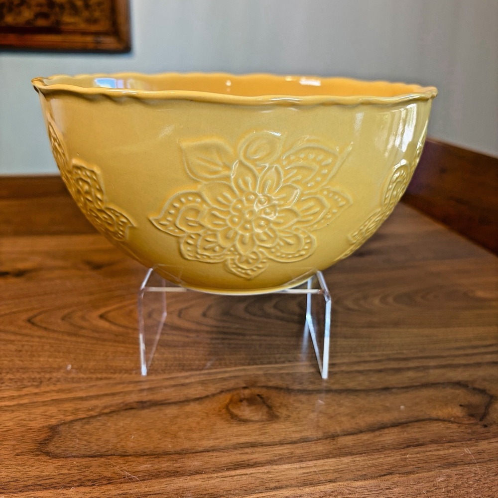 Pioneer Woman Floral Burst 2 Qt Mixing Serving Bowl Stoneware Yellow 8"
